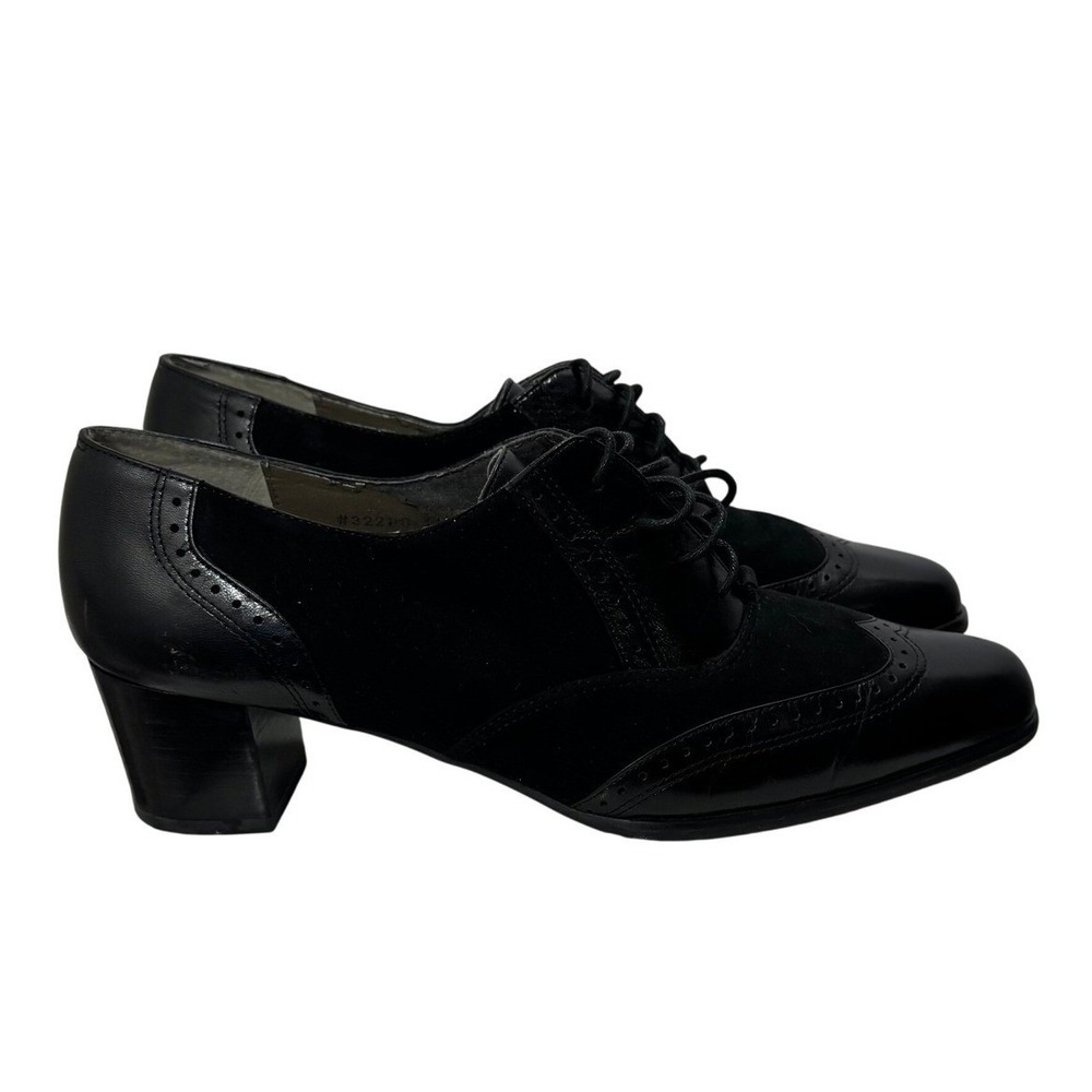 Ros Hommerson Black Wingtip Oxford Block Heels Lace Up Brogue Dress Shoes 11N